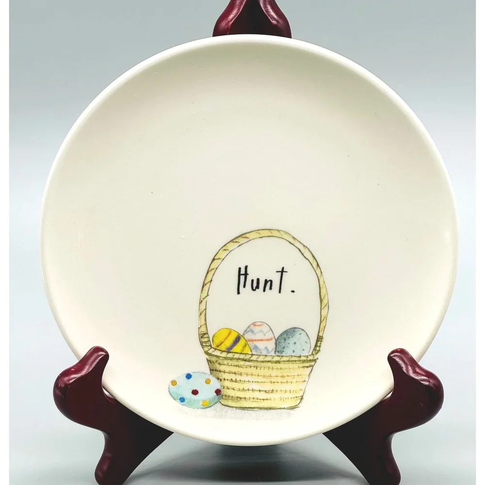 Rae Dunn Magenta Easter Appetizer Plates Hunt Chirp Basket Chick 6 inch Set of 2